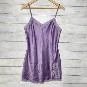 Vintage Y2K Victoria’s Secret Pastel Purple Satin Lace Trim Slip Dress Lingerie